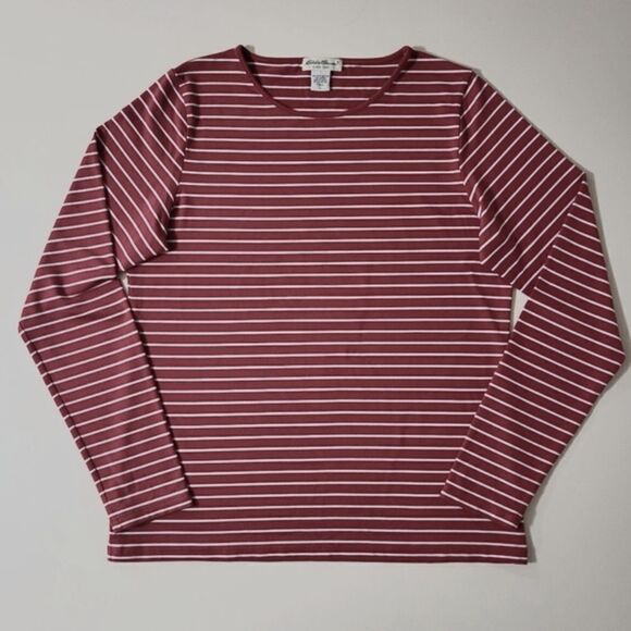 Eddie Bauer Women's White/Red Stripe Crewneck Long Sleeve Jersey Top - Picture 1 of 11
